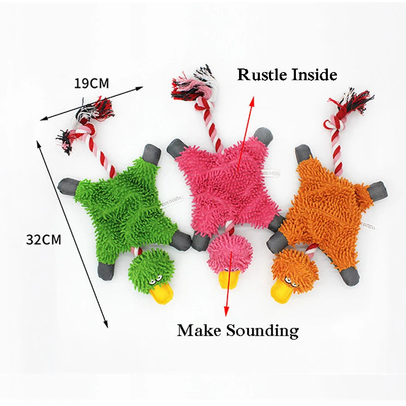 Duck Plush Dog Toy with Rope – Squeaky Training Chew for Small & Medium Dogs 🦆🐾