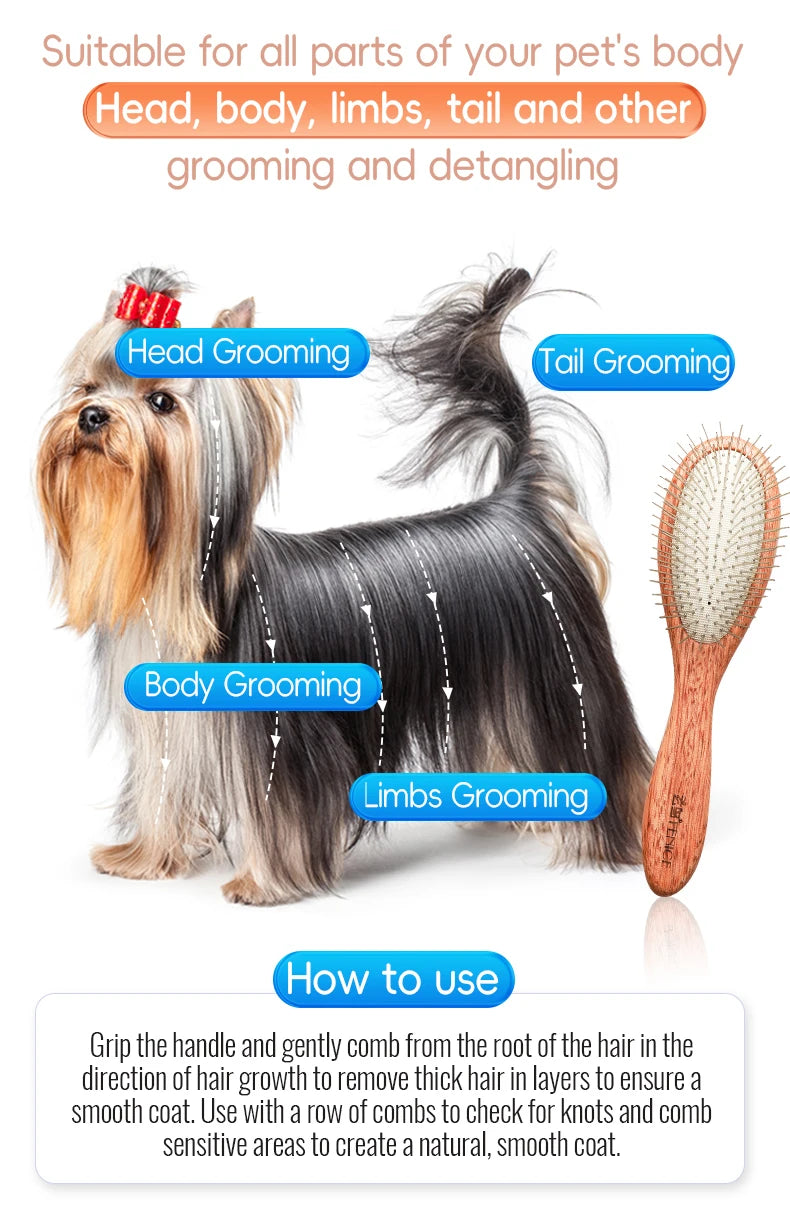 Fenice Wooden Handle Pet Comb – Professional Dog & Cat Grooming Hair Remover Brush