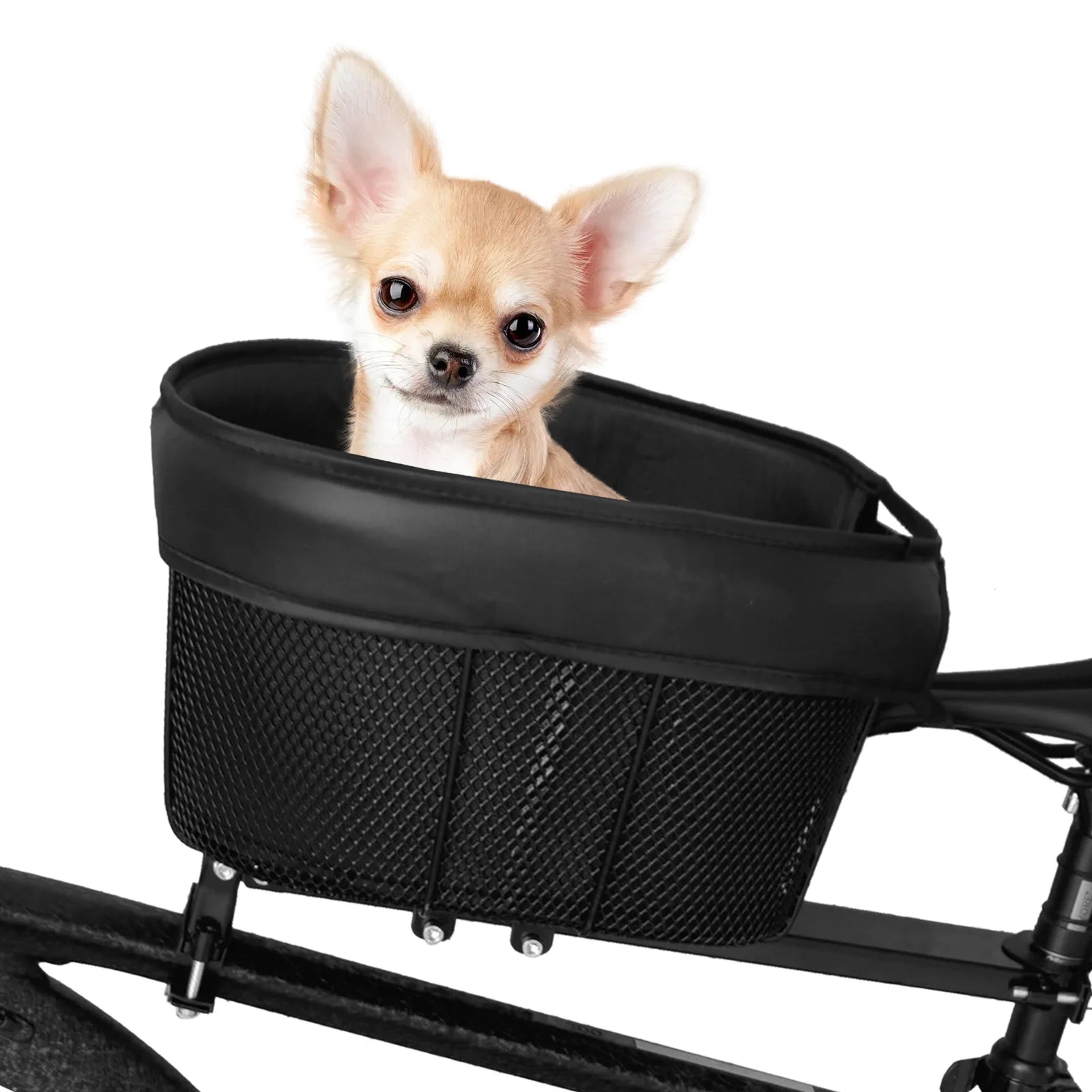 Dog Bike Basket – Portable Front Mount Pet Carrier for Bike with Sponge Liner & Safety Strap for Small Dogs & Cats