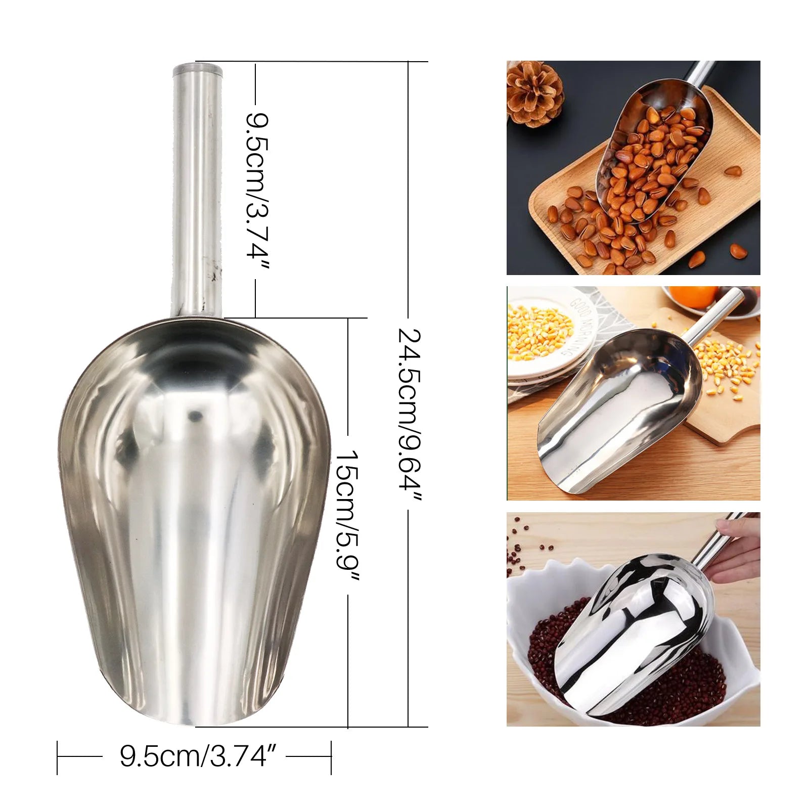 Stainless Steel Pet Food Scoop – Large Capacity Thickened Dog & Cat Food Shovel (23.5 x 8 x 5 cm)