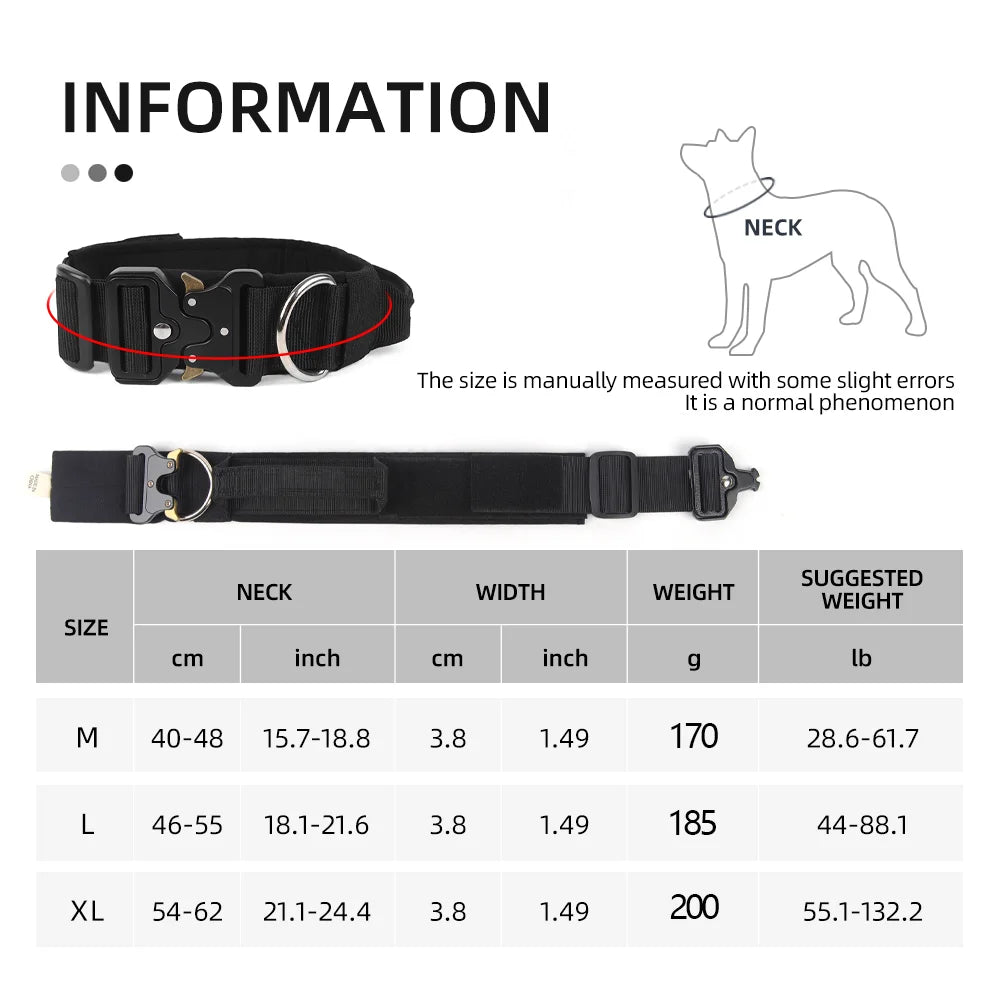Tactical Dog Collar – Durable Outdoor Collar with Rugged Zinc Alloy Buckle & Soft Lining for Medium & Large Dogs