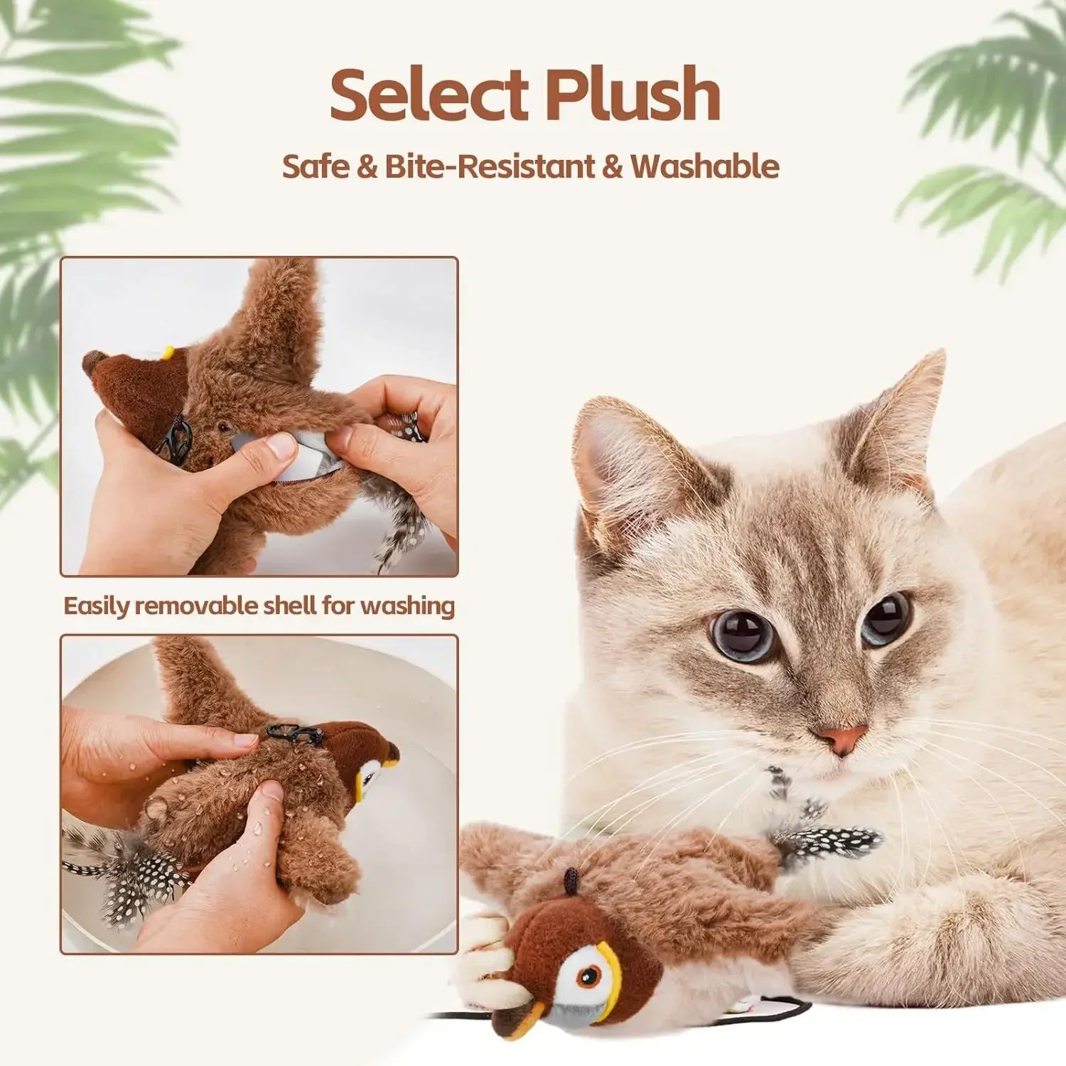 Interactive Chirping & Flapping Bird Cat Toy – Rechargeable Plush with Catnip
