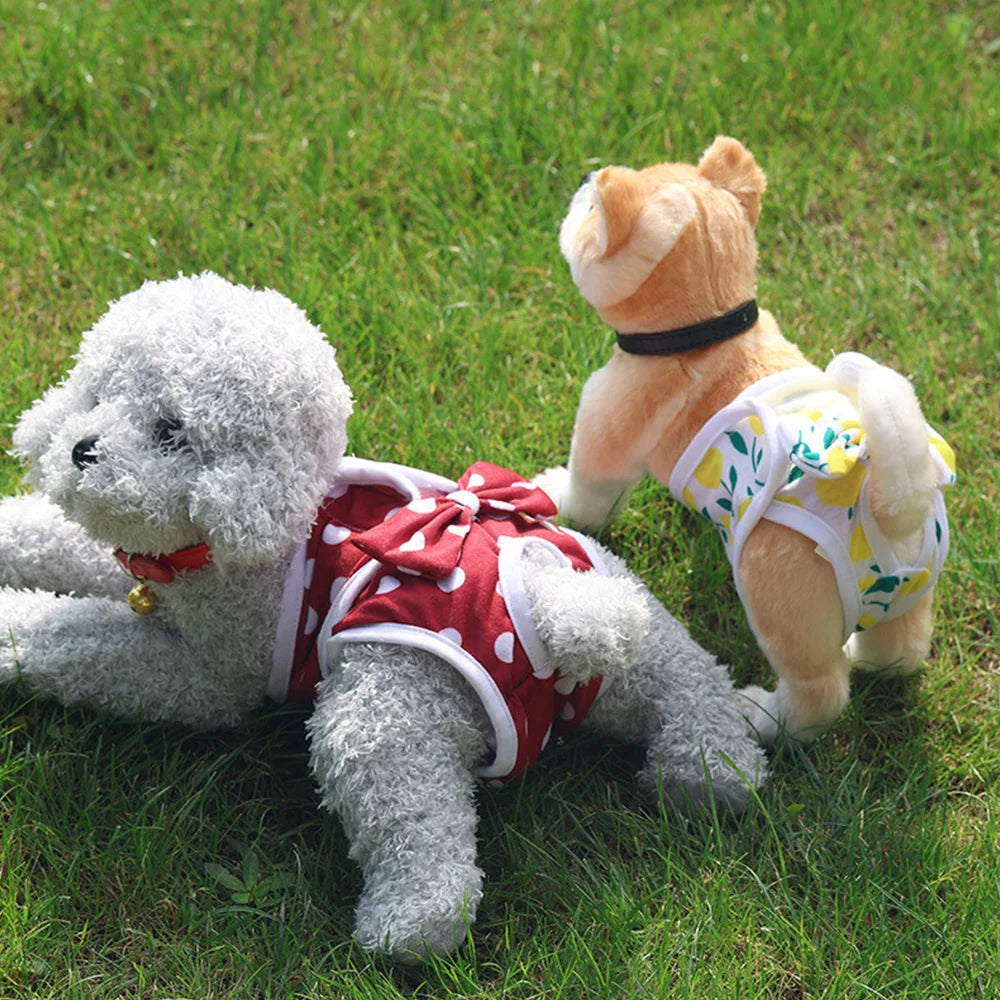 Washable Dog Diapers – Cute Cartoon Print Female Puppy Panties with Bow