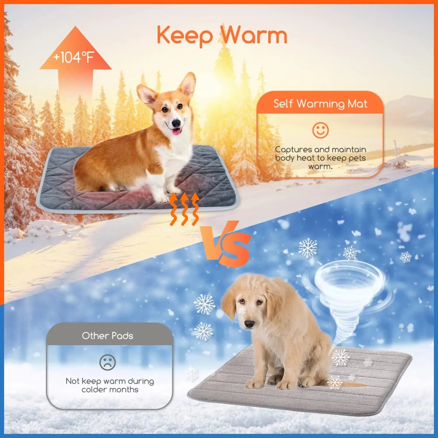 Self-Heating Pet Pad – Thermal Crate Mat for Small & Medium Dogs and Cats, Washable Anti-Slip Kennel Mat