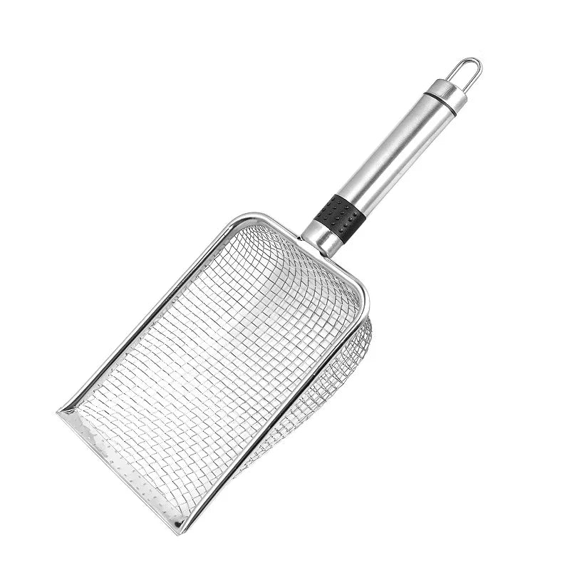 Stainless Steel Cat Litter Scoop with Rubber Handle – Durable Metal Kitty Scooper with Sturdy Mesh Filter for Easy Litter Cleaning