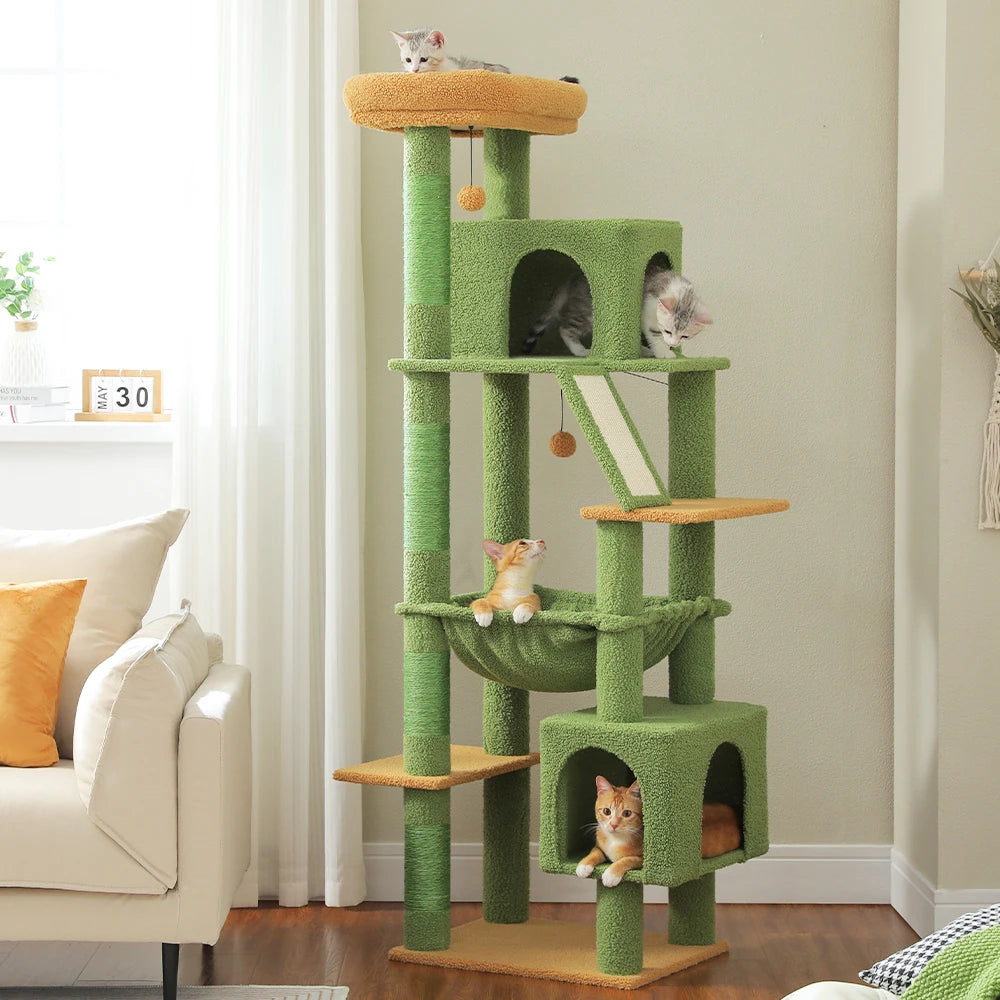 🛋️ 180cm Large Cat Tree Tower – Multi-Level Indoor Cat Furniture with Hammock, Sisal Scratching Posts & Cozy Perches