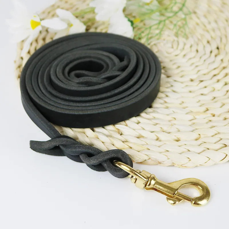 Genuine Leather Dog Leash – Braided Long Training Lead for Medium & Large Dogs