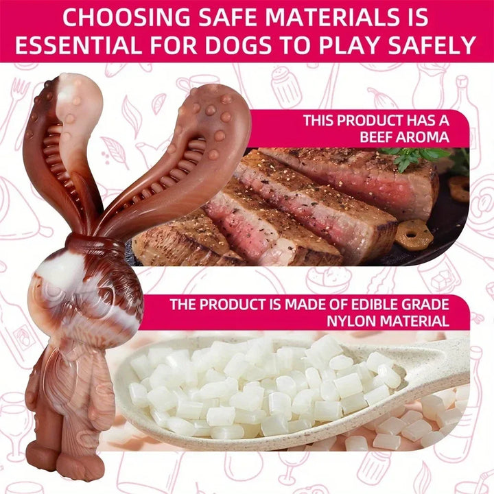 Rabbit-Shaped Nylon Dog Chew Toy – Indestructible Beef Flavor 🐇🍖