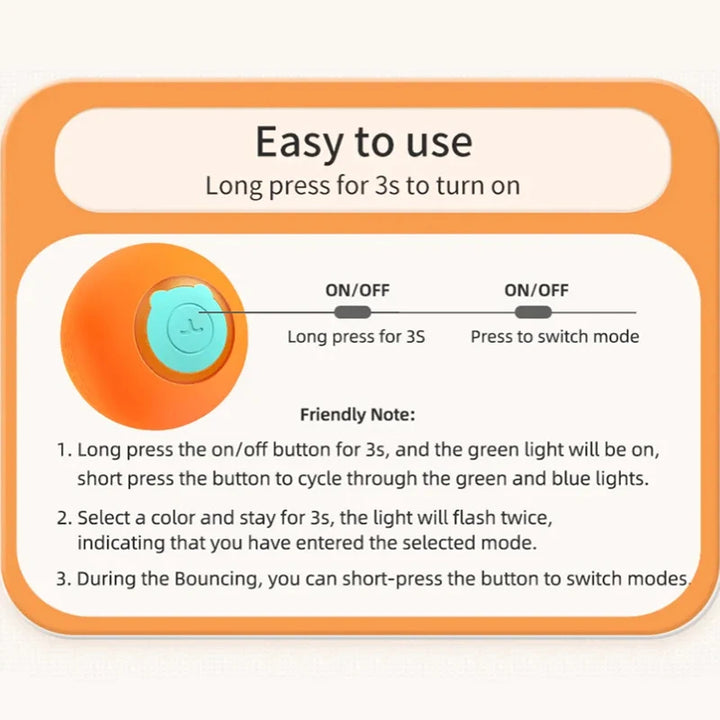 🐾 ROJECO Smart Interactive Cat Bouncing Ball – Self-Moving Electric Pet Toy for Cats & Dogs