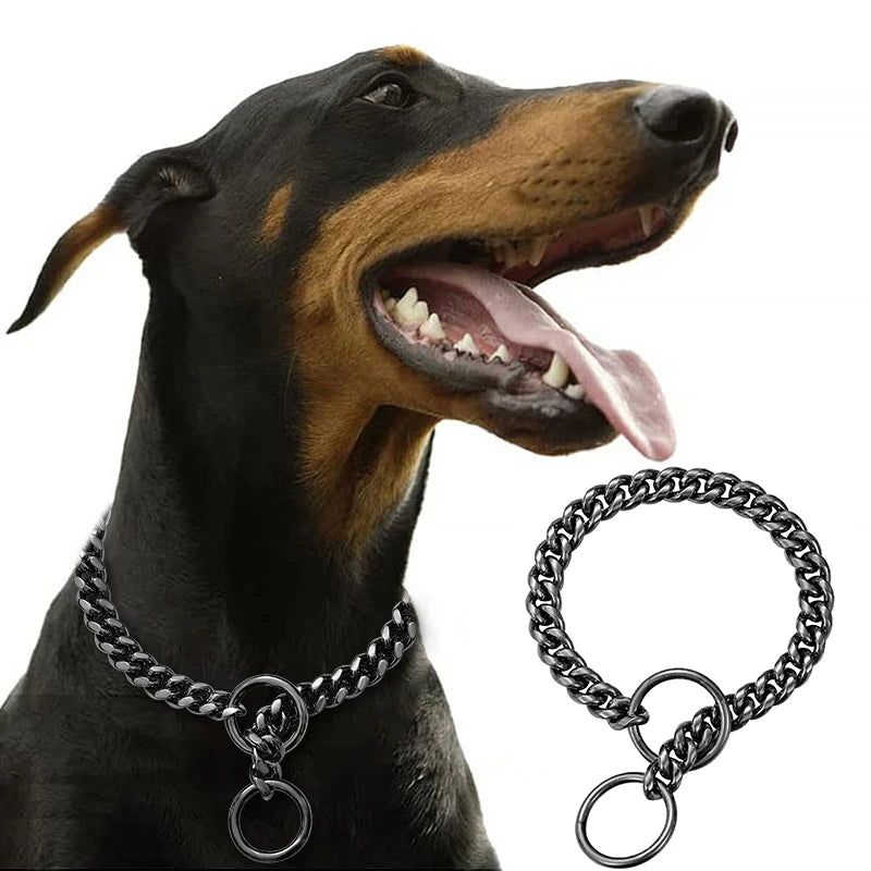 Stainless Steel Cuban Dog Chain Collar – Gold & Silver Training Link Collar