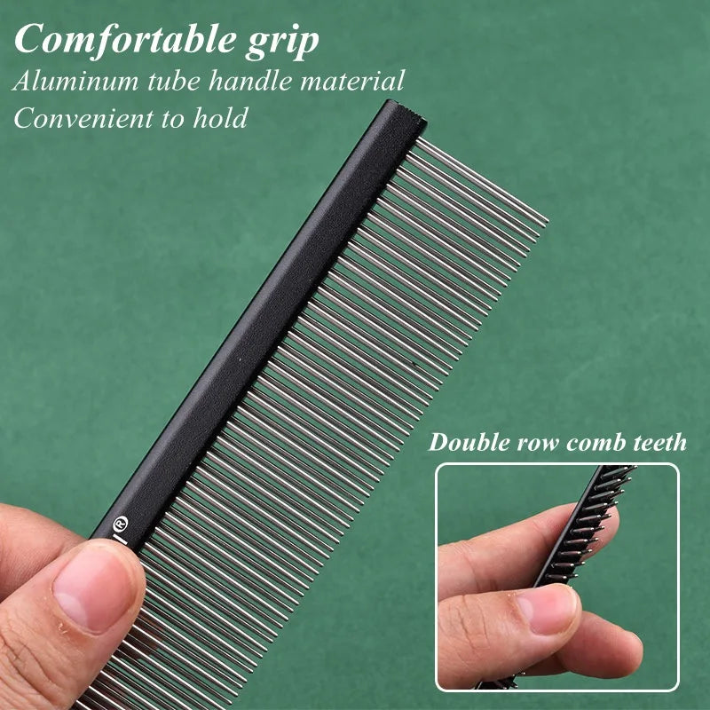 Double Row Dog & Cat Grooming Comb – Stainless Steel Pet Hairbrush for Shedding & Styling