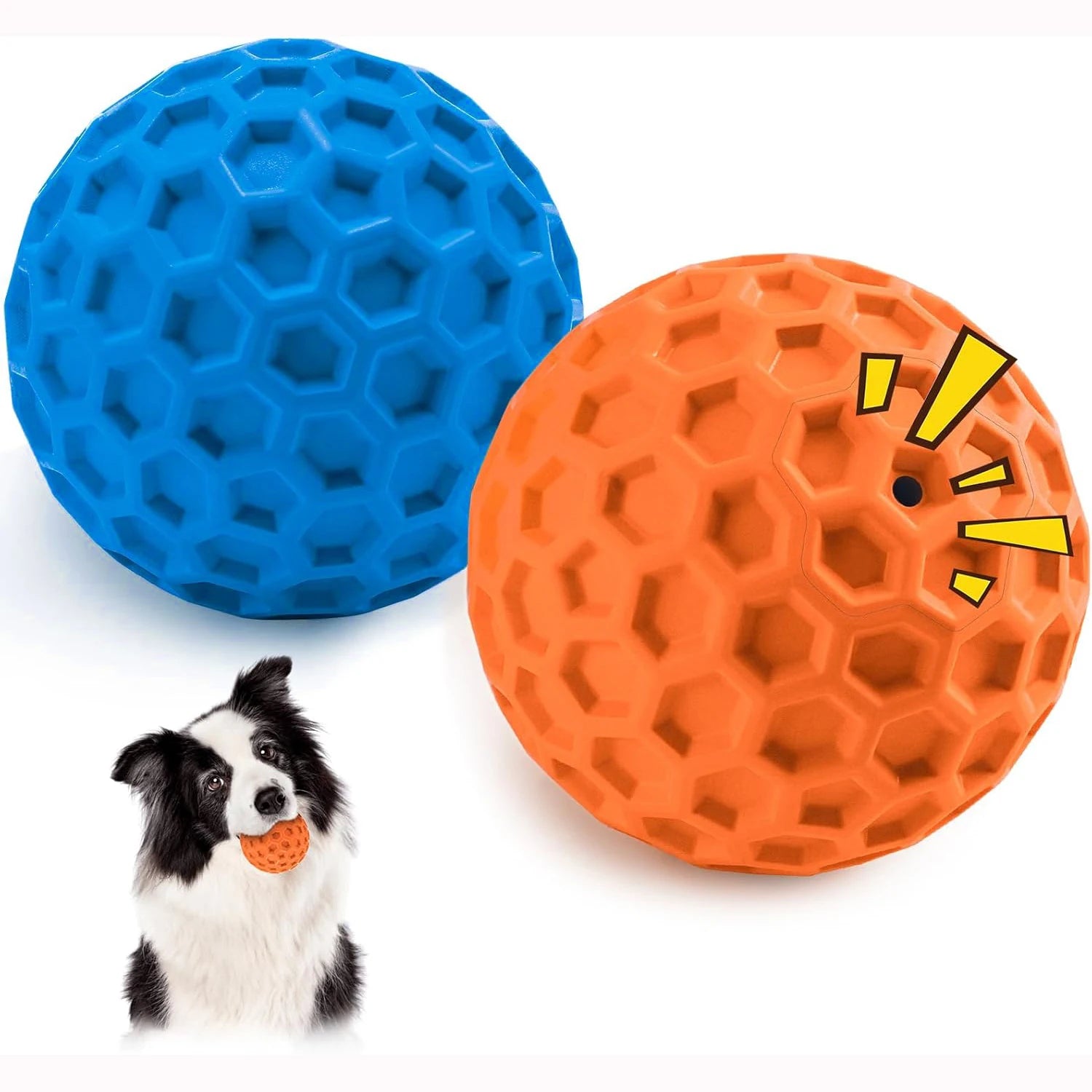 2pc Indestructible Squeaky Dog Balls – Natural Rubber Teething Chew Toys for Aggressive Chewers