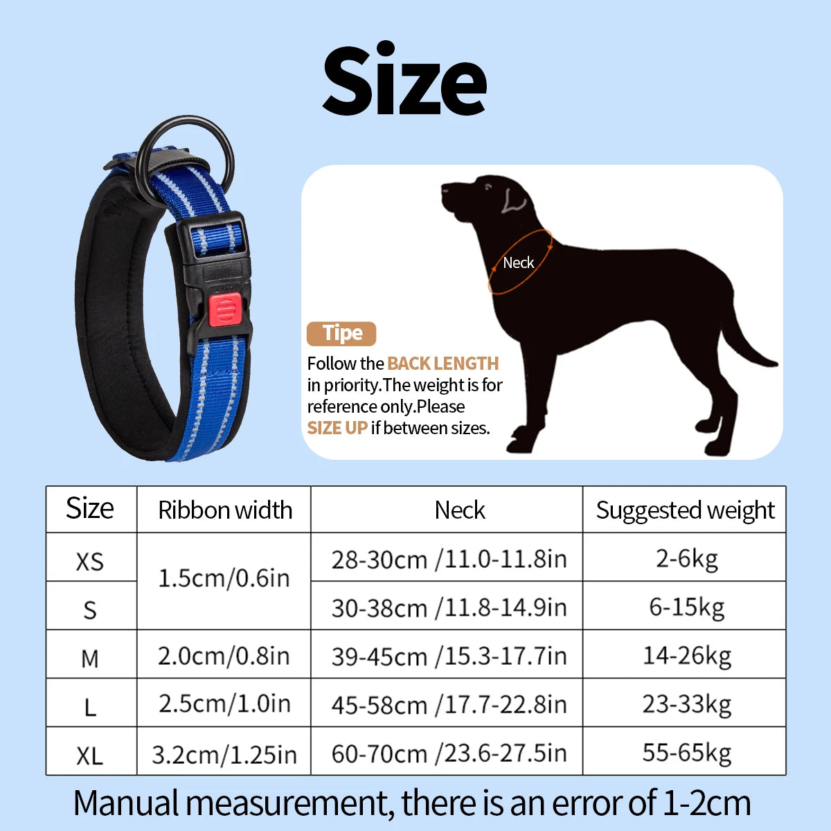 Reflective Adjustable Dog Collar – Soft Foam Neck, Colorful & Fashionable, for Small, Medium & Large Dogs