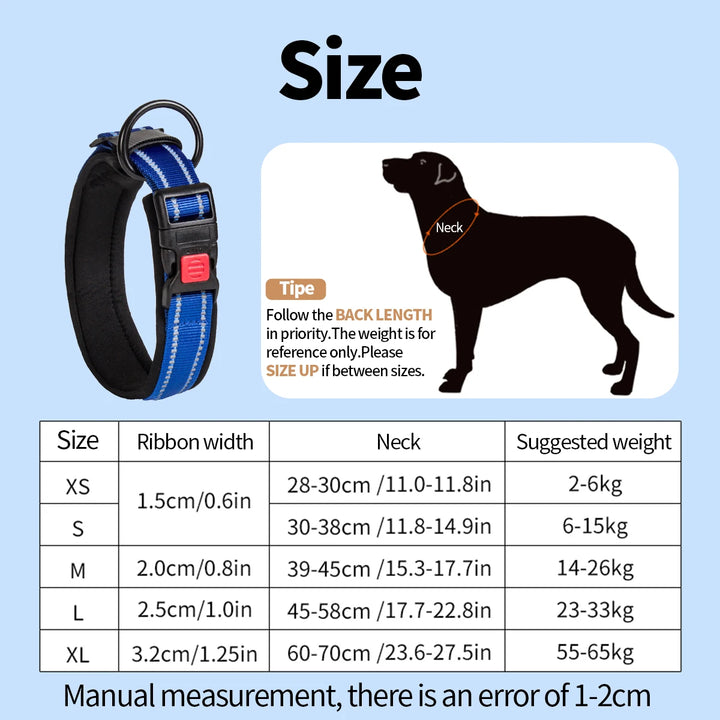 Reflective Adjustable Dog Collar – Soft Foam Neck, Colorful & Fashionable, for Small, Medium & Large Dogs