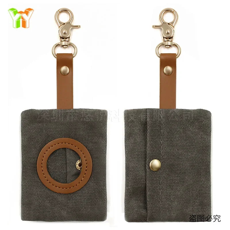 Canvas Pet Dog Poop Bag Holder – Adjustable Leash Attachment