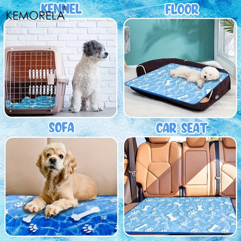 KEMORELA Large Self-Cooling Dog Pad – Washable Ice Silk Summer Mat for Dogs & Cats