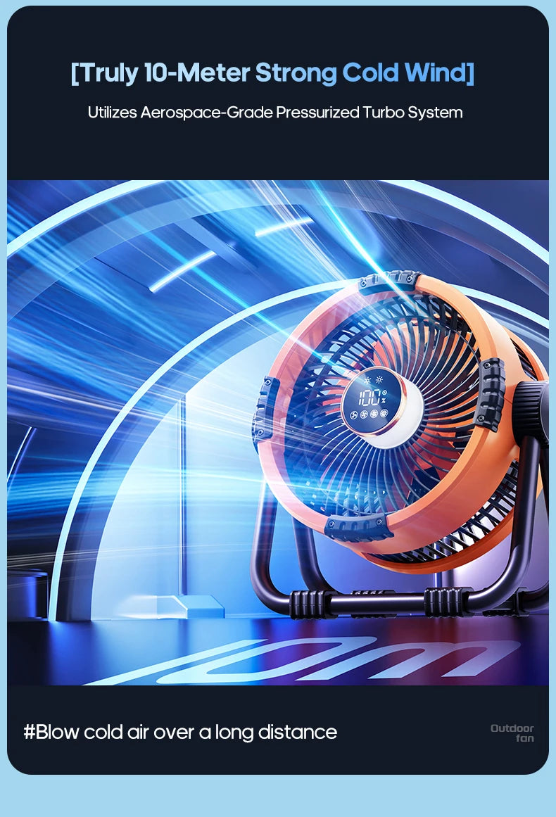 6-in-1 Outdoor Camping Fan – 20000mAh Rechargeable Ceiling & Desktop Fan with LED Light, Hook & Wireless Operation