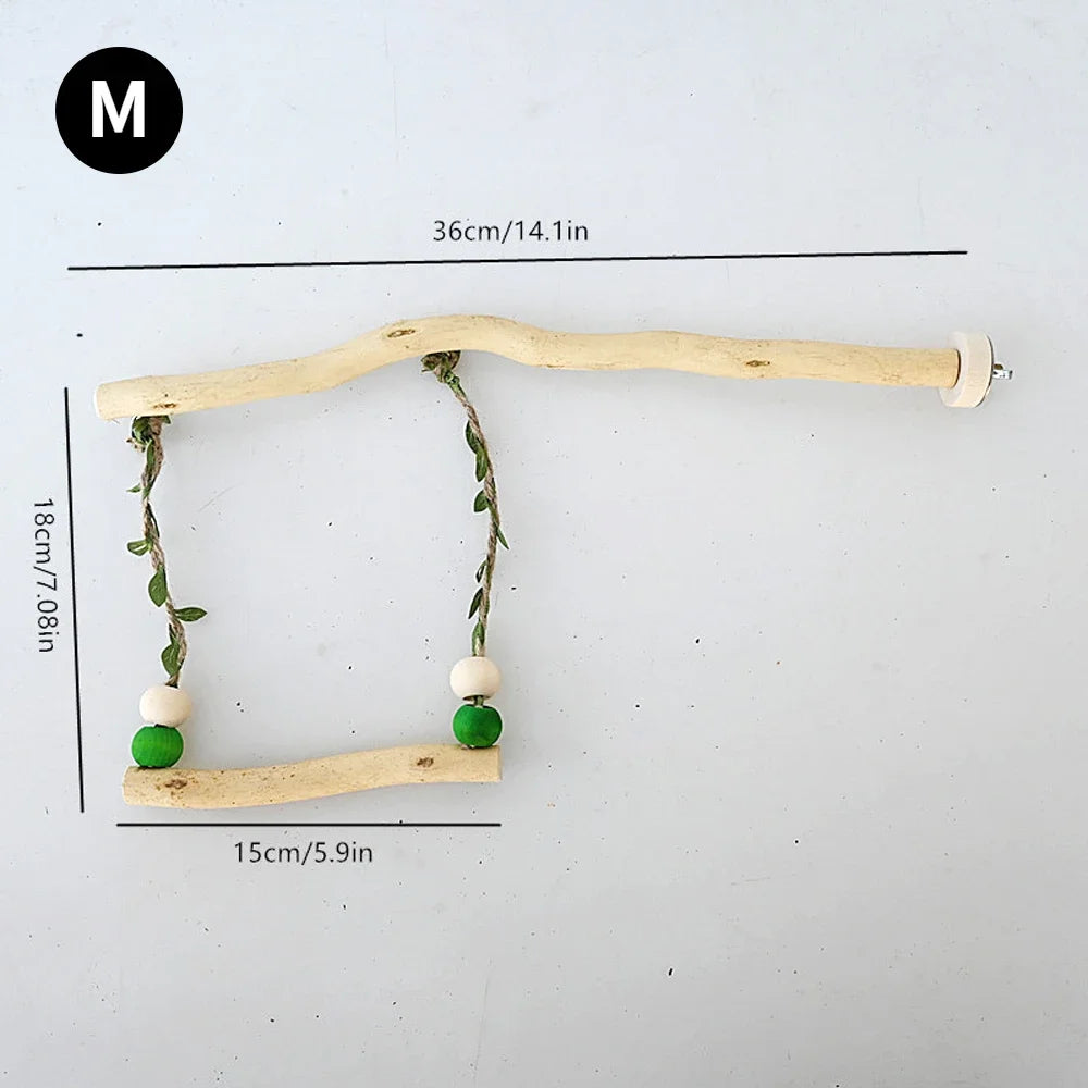 Wooden Parrot Swing Stand – Double Layer Perch with Beak & Claw Grinding