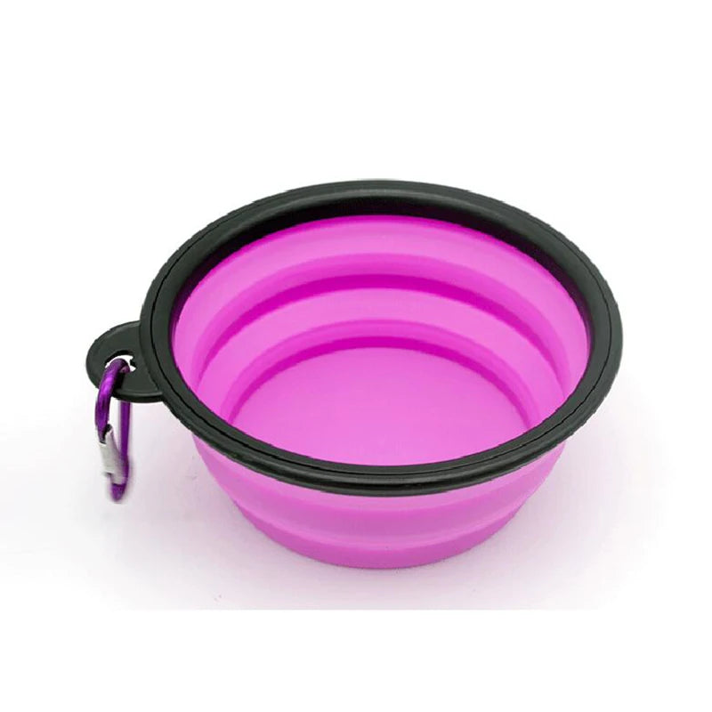 🐶 Folding Portable Silicone Dog Feeder Bowl – 2-in-1 Food & Water Dispenser with Carabiner