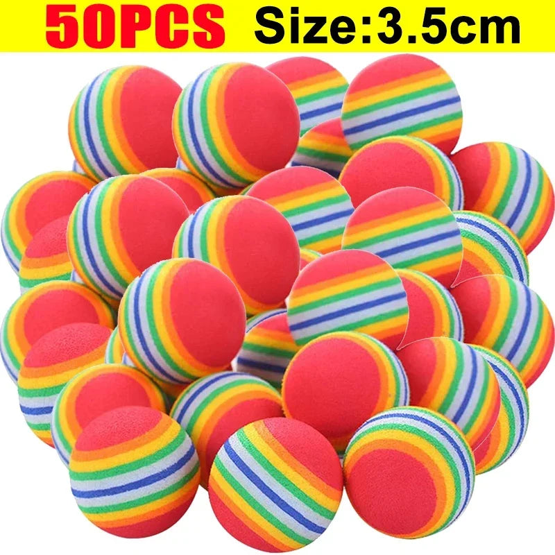 10/100PCS Rainbow EVA Pet Toy Balls – Interactive Jumping Cat & Dog Training Balls