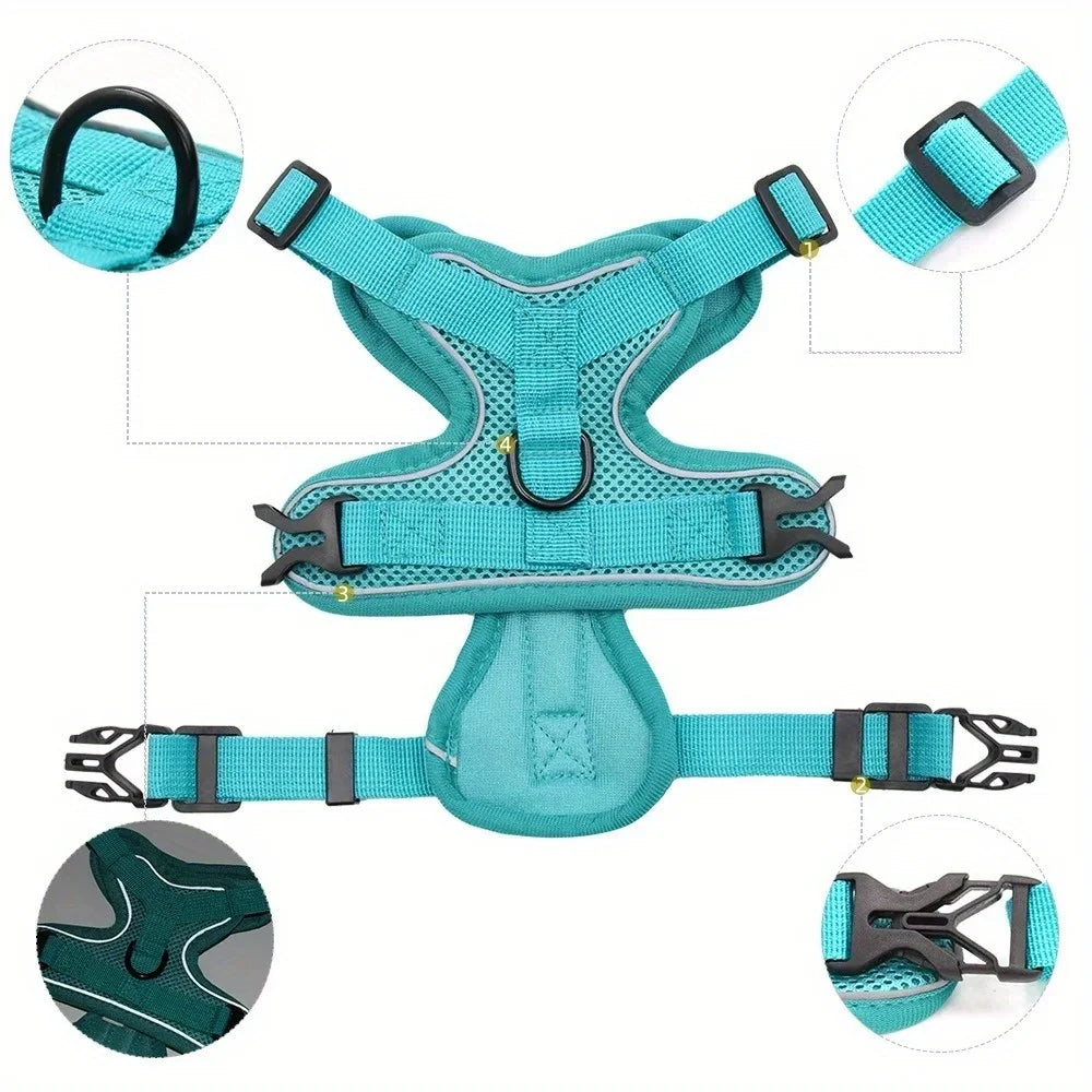 🐾 No Pull Dog Harness & Leash Set – Adjustable Reflective Vest for Small Dogs & Cats