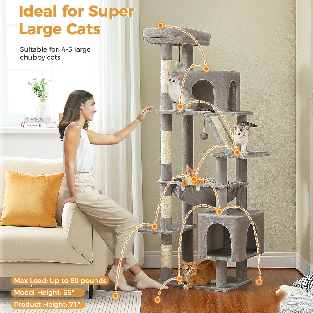 🛋️ 180cm Large Cat Tree Tower – Multi-Level Indoor Cat Furniture with Hammock, Sisal Scratching Posts & Cozy Perches
