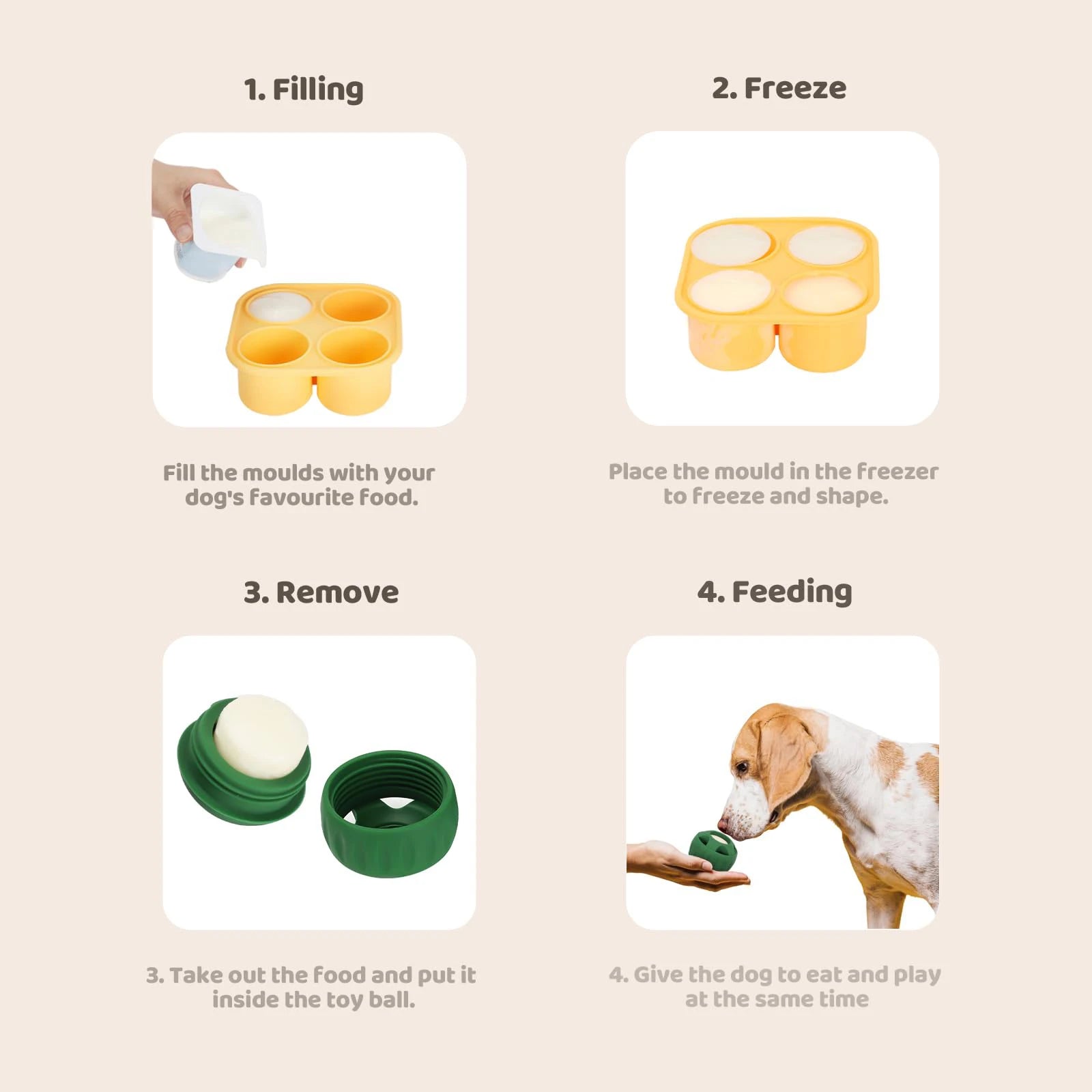 Dog Chew Toys with Treat Tray – Freezeable Fillable Treat Toy & Silicone Molds for Cooling, Anxiety Relief & Long-Lasting Play