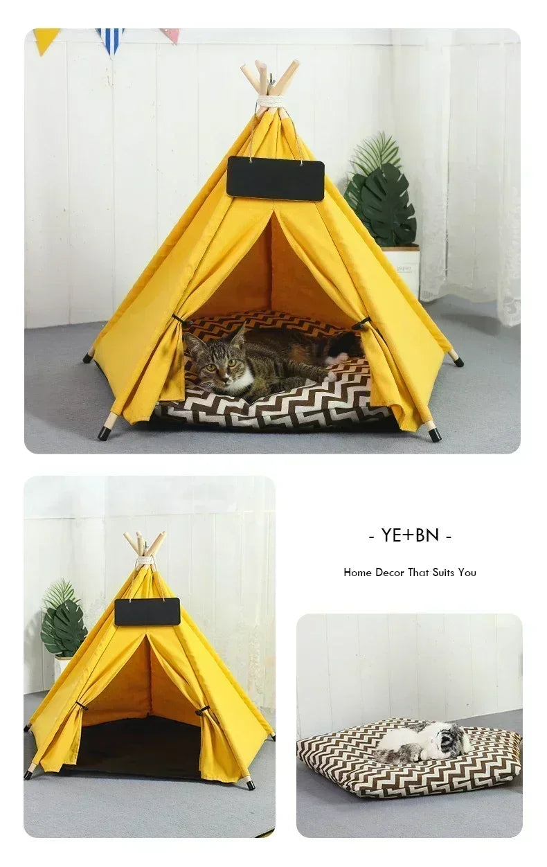 Pet Teepee Tent with Cushion – Washable Portable Indoor Dog & Cat House with Blackboard