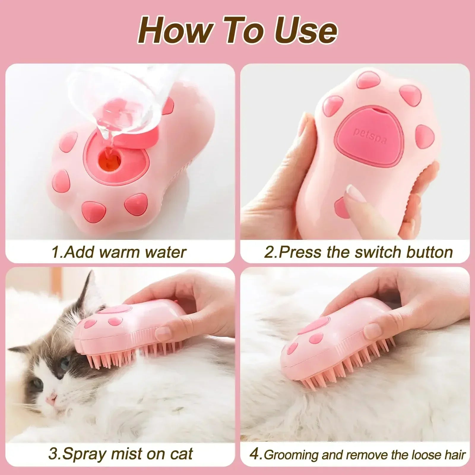 🧼 3-in-1 Pet Steam Brush – Electric Spray Grooming Comb for Cats & Dogs