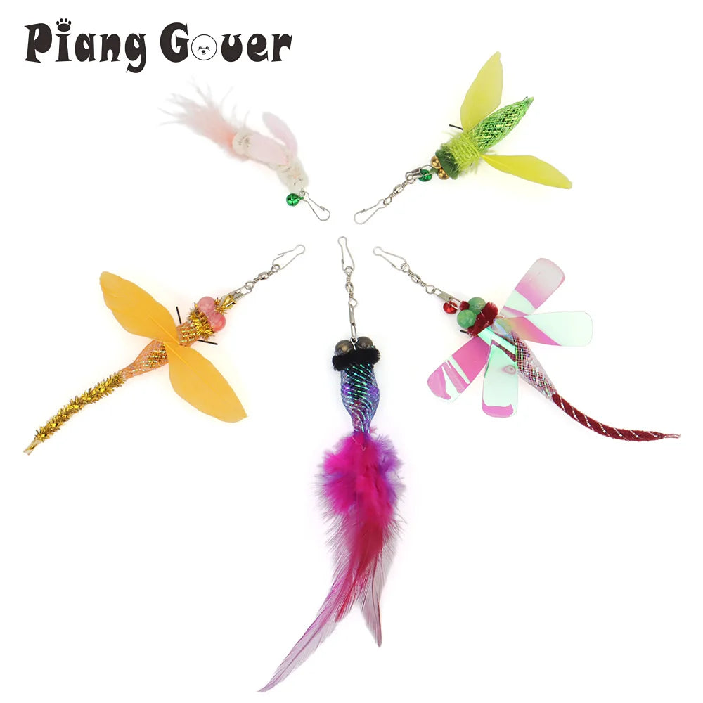 5pcs Simulation Insect & Goldfish Cat Teaser Sticks – Long Tail Training Pet Toy