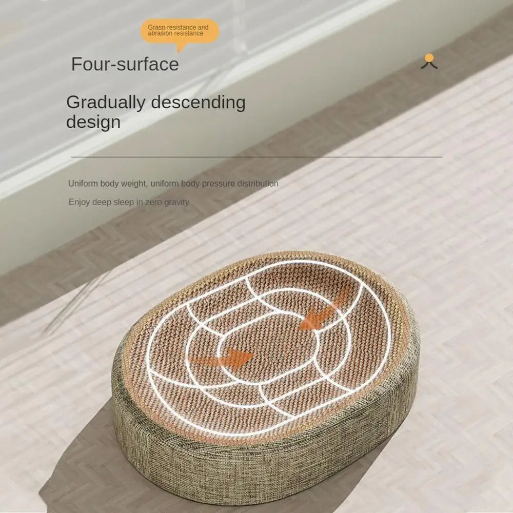 Oval Cat Scratch Pad Bed – Sisal Scratching Mat & Cozy Sleeping Nest