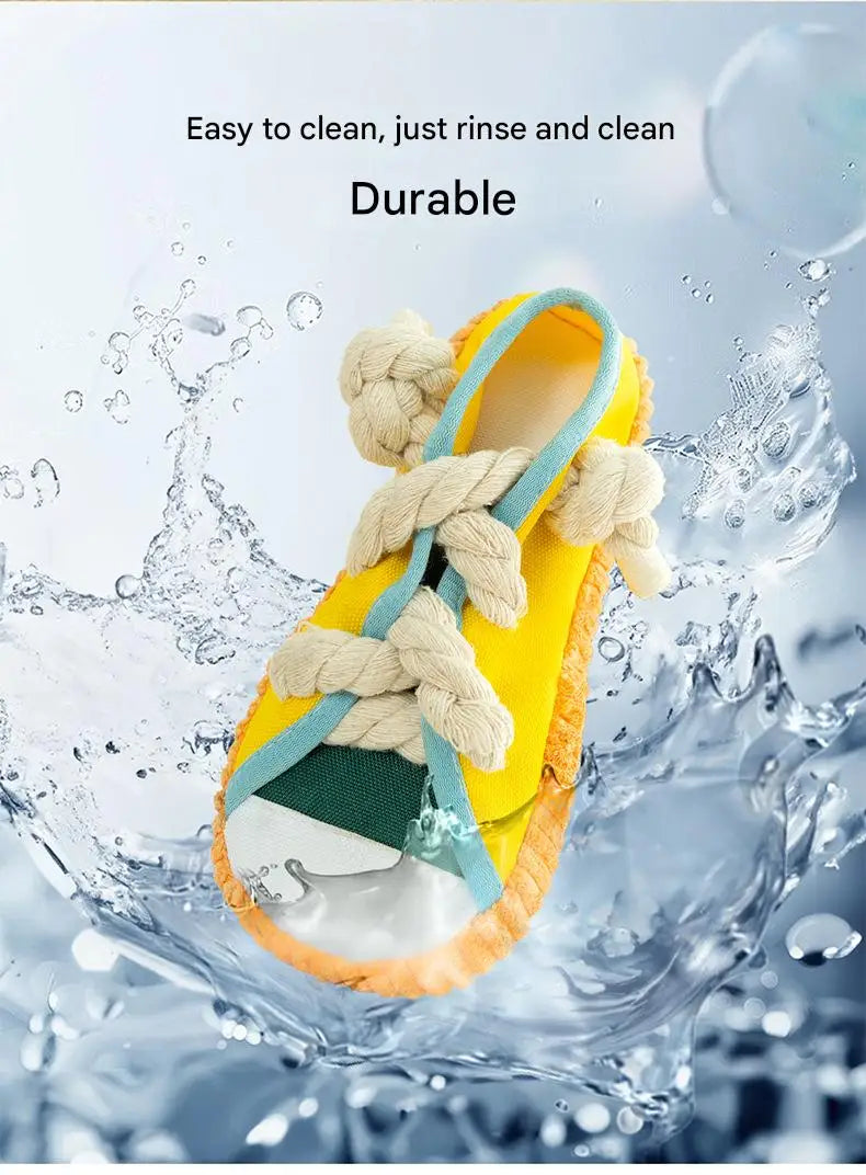 Dog Slippers Shape Squeaky Chew Toy with Cotton Rope – Bite Resistant & Teeth Grinding Pet Toy