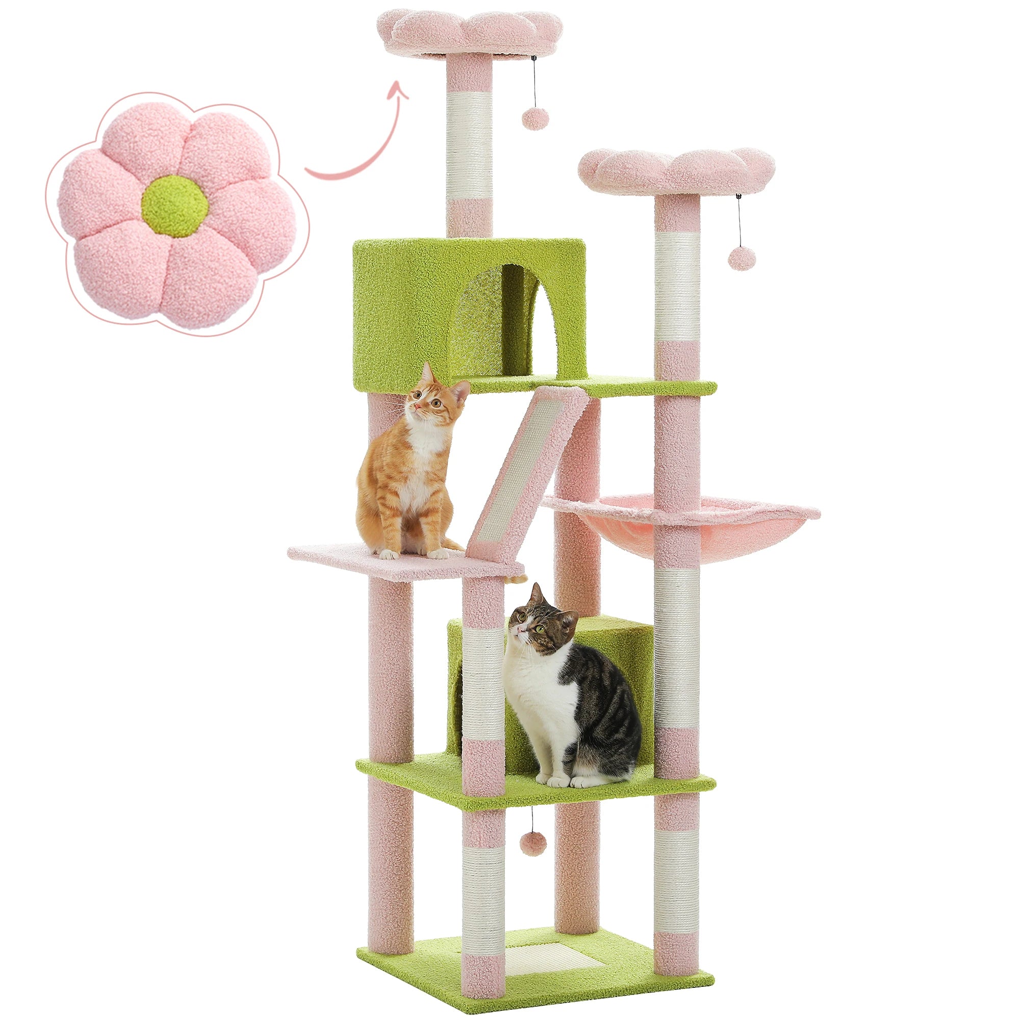 🐾 H180CM Large Cat Tree – Multi-Level Tower with Condos, Perches, Hammock & Sisal Posts