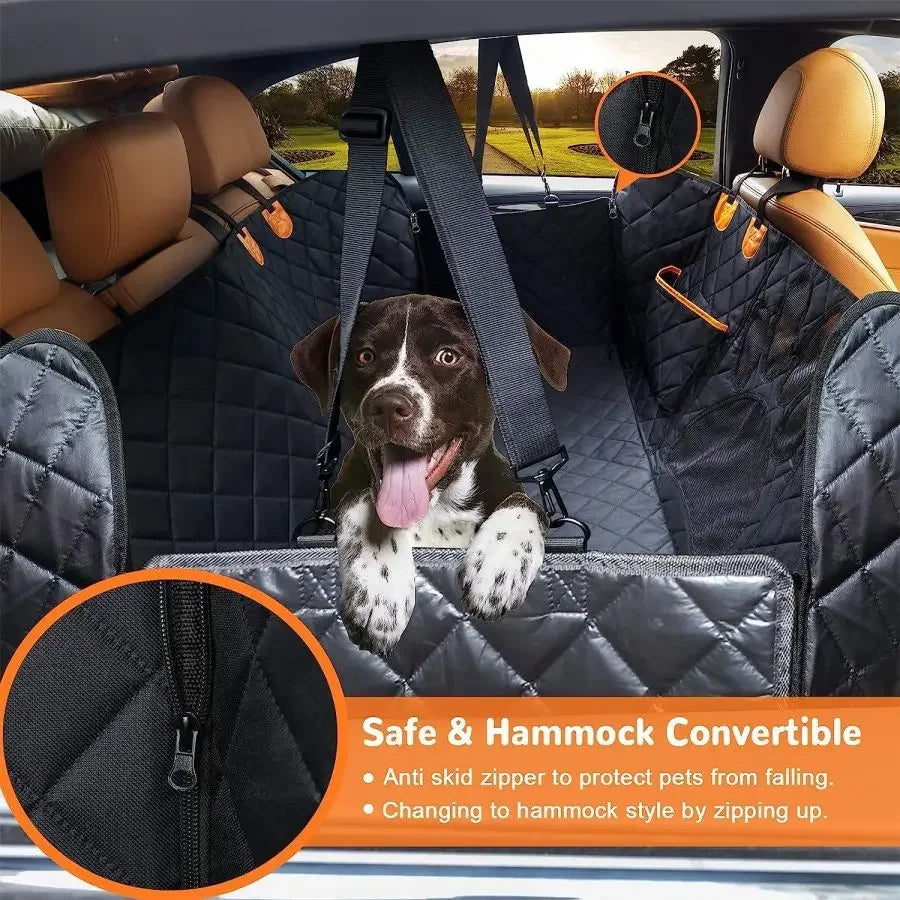 🐾 100% Waterproof Dog Car Seat Cover – Back Seat Hammock with Mesh Window & Side Zipper Protection