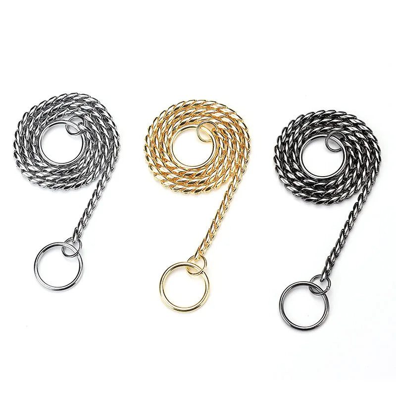 Gold Stainless Steel Snake Chain Dog Collar – Slip Metal Training Collar