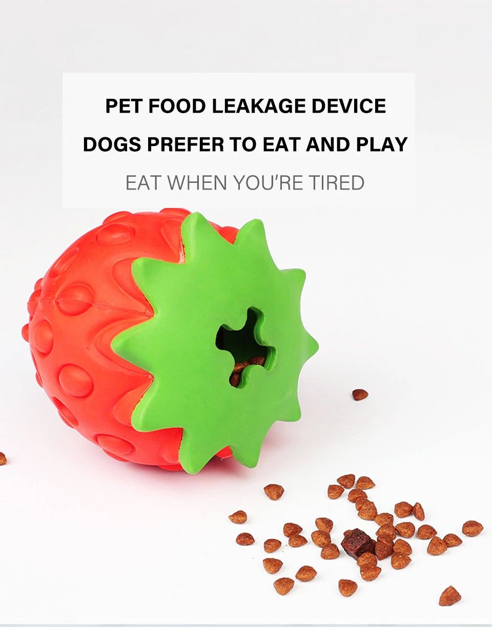 DualPet Strawberry-Shaped Dog Chew Toy – Durable Rubber Food Dispenser for Interactive Play
