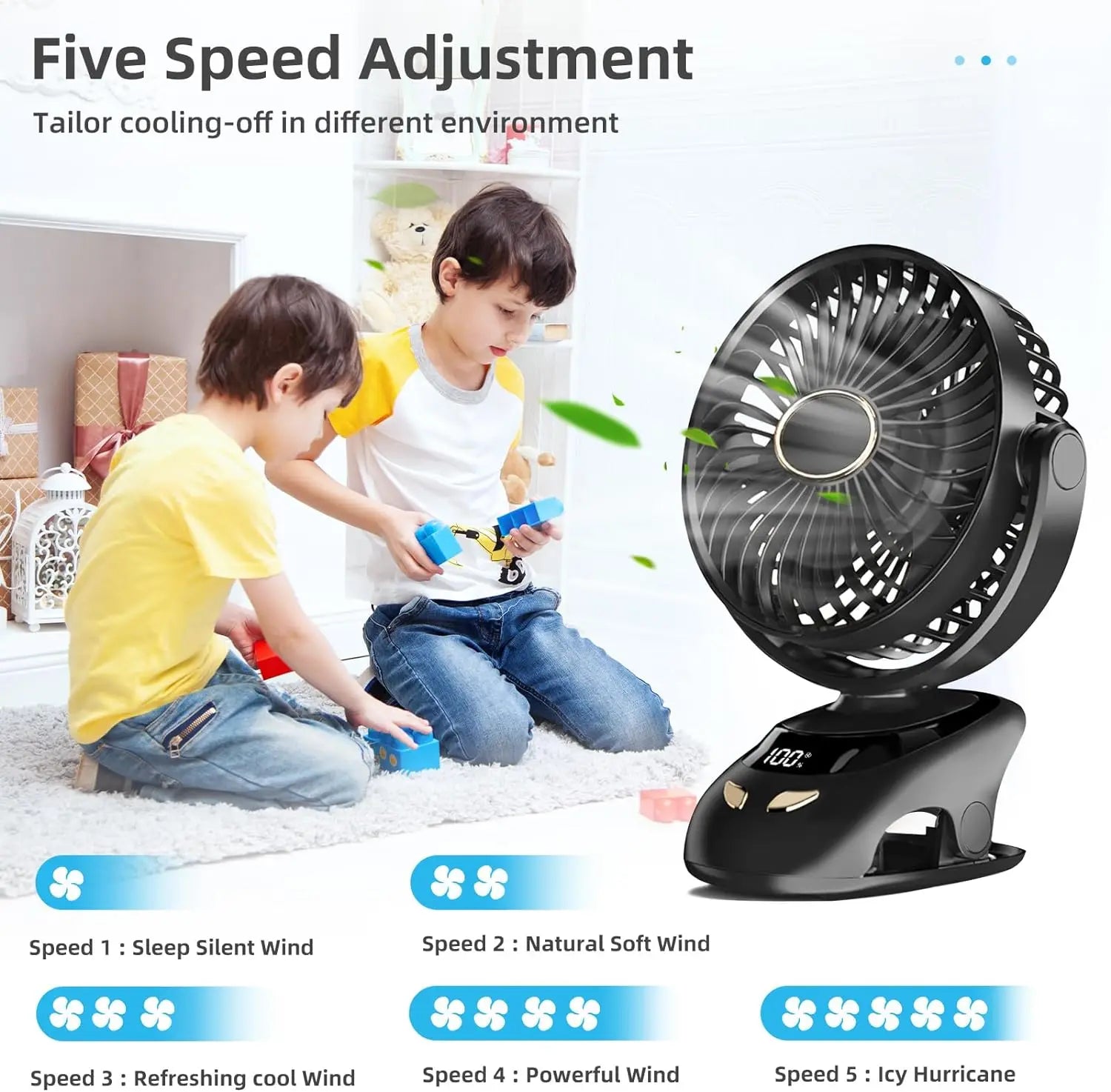 Portable USB Personal Fan for Home, Office, Travel, Bed, Stroller, Camping & Golf Cart