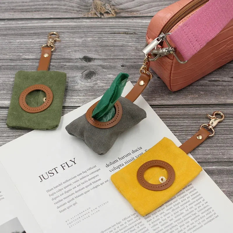 Canvas Pet Dog Poop Bag Holder – Adjustable Leash Attachment