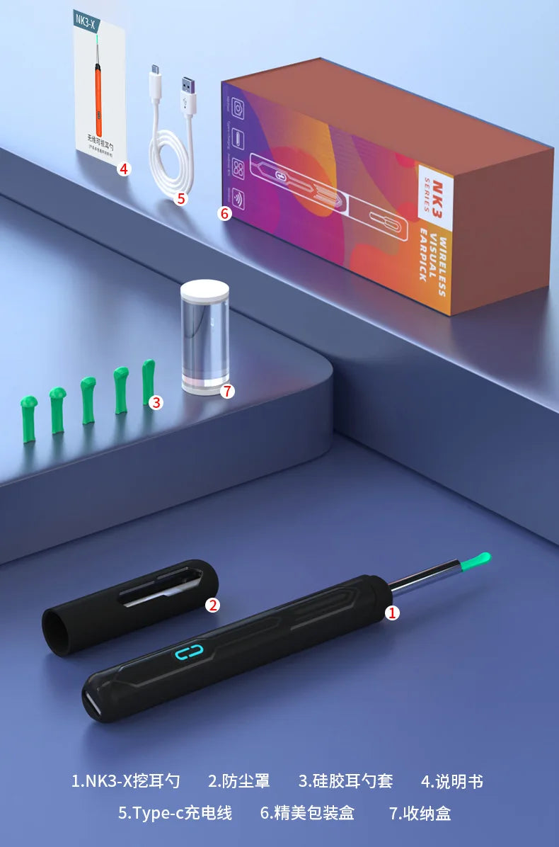 HD Ear Cleaner with Camera – NK3 Otoscope Wax Removal Tool Set with USB-C Charging & Endoscope for Ear Cleaning