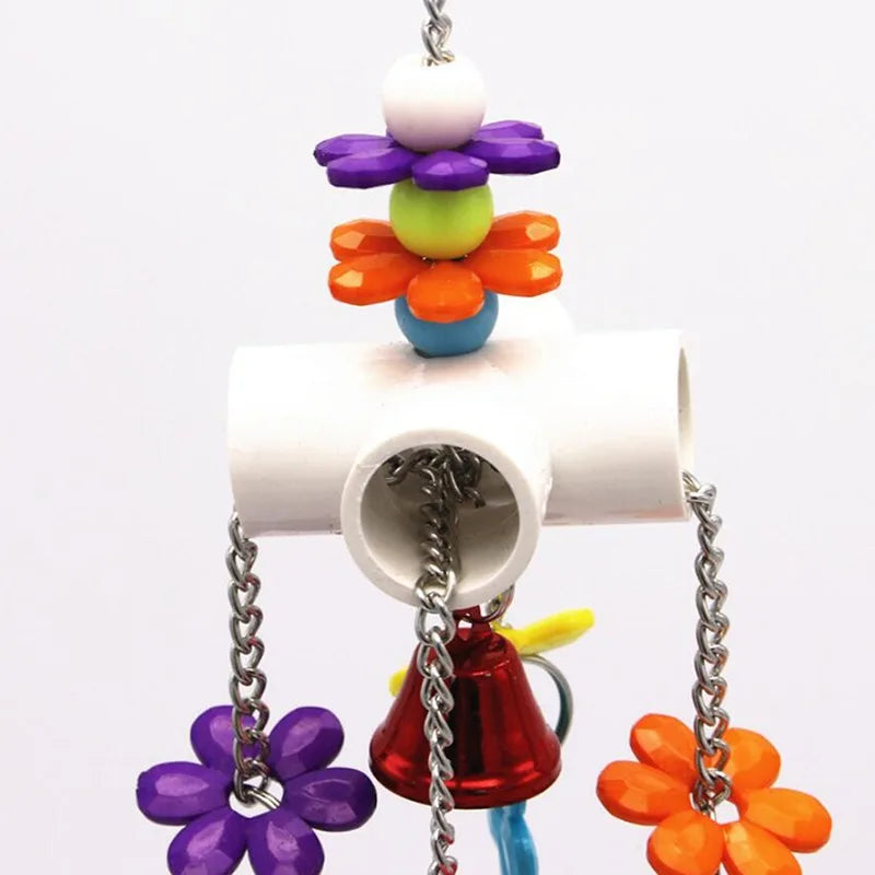 Pet Bird Parrot Toy – 4 Stainless Steel Pots with Acrylic String | Cage Chewing & Foraging Toy for Birds