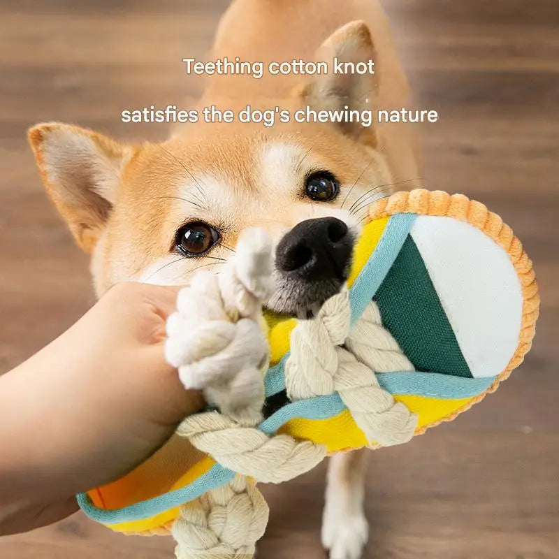 Dog Slippers Shape Squeaky Chew Toy with Cotton Rope – Bite Resistant & Teeth Grinding Pet Toy