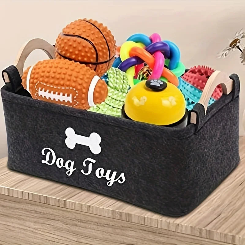 Felt Pet Toy Storage Box – Dog Toy Organizer Basket for Toys, Blankets, Leashes & Pet Supplies