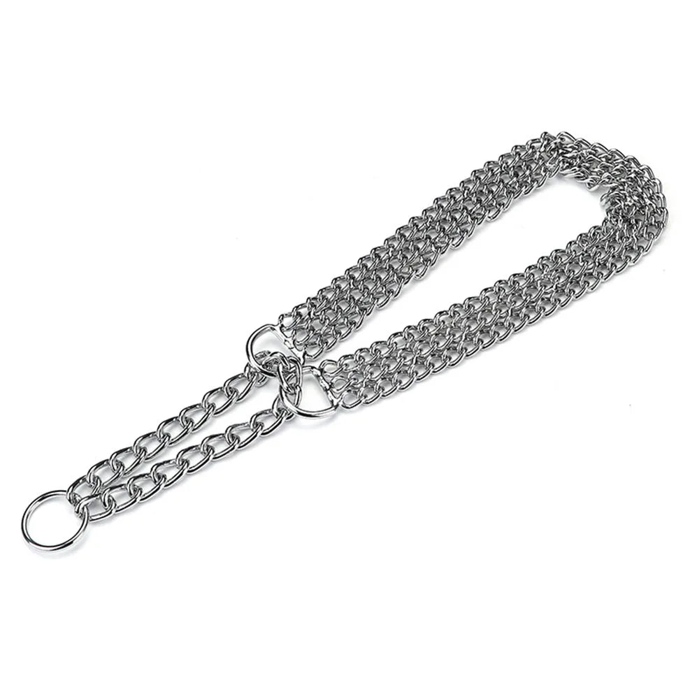 Strong Dog Chain Collar Chew Proof Triple Row Chain Dog Collar Adjustable Walking Collar Metal Cuban Link Dog Collar for Big Dog