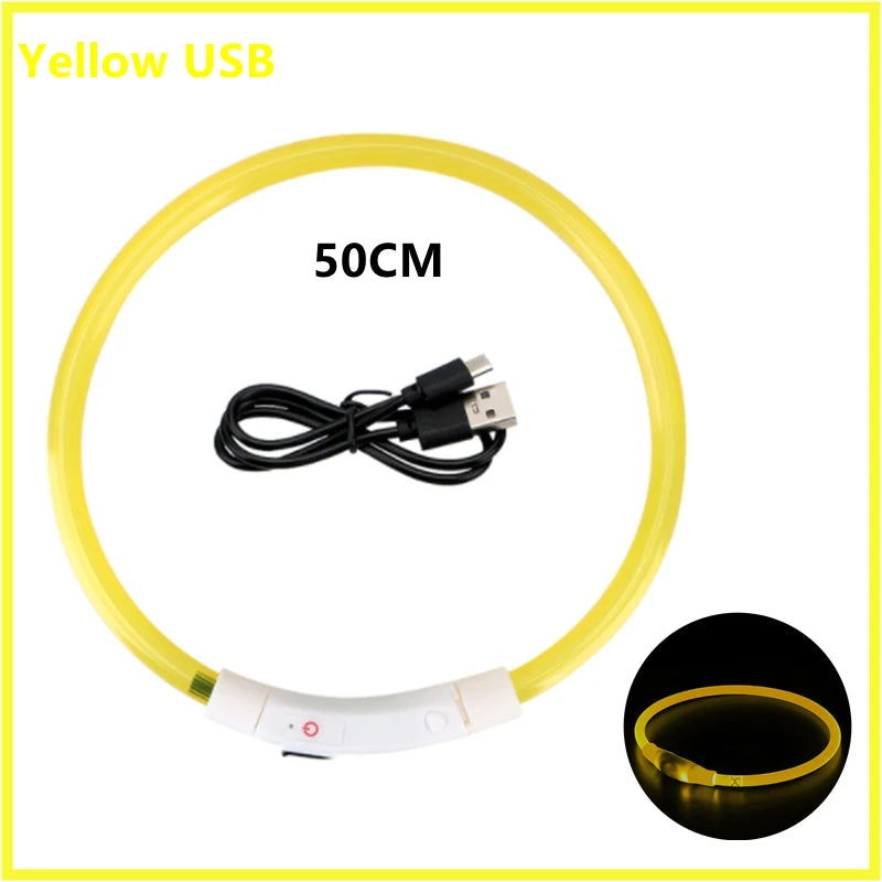 USB Rechargeable LED Glowing Pet Collar – Adjustable Night Light Safety Collar for Dogs & Cats