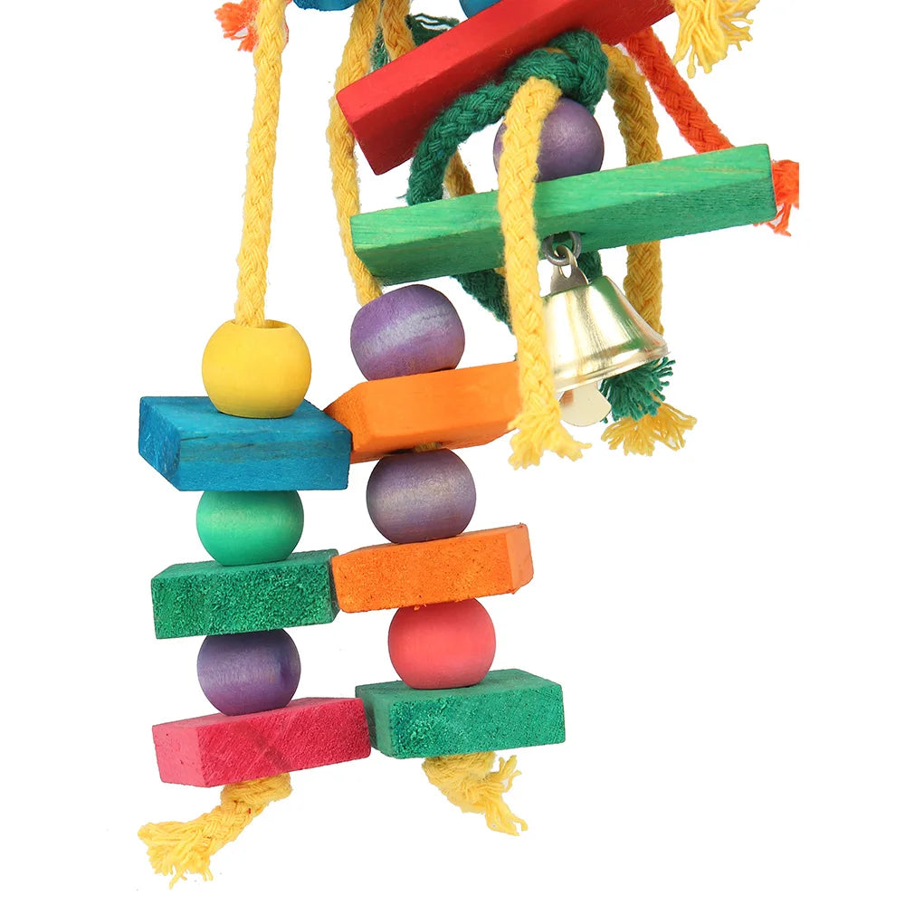 Wood & Cotton Rope Parrot Toy – Bite-Resistant Cage Toy for Birds