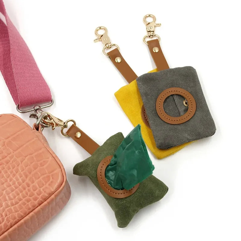 Canvas Pet Dog Poop Bag Holder – Adjustable Leash Attachment