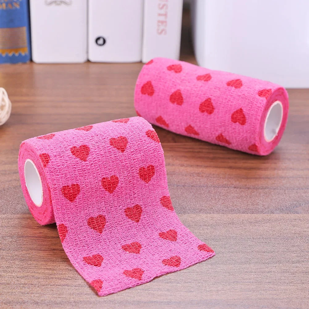 Rose Red Heart Pet Medical Bandage – Elastic First Aid Wrap for Dogs & Cats | Non-Woven Self-Adhesive Vet Tape
