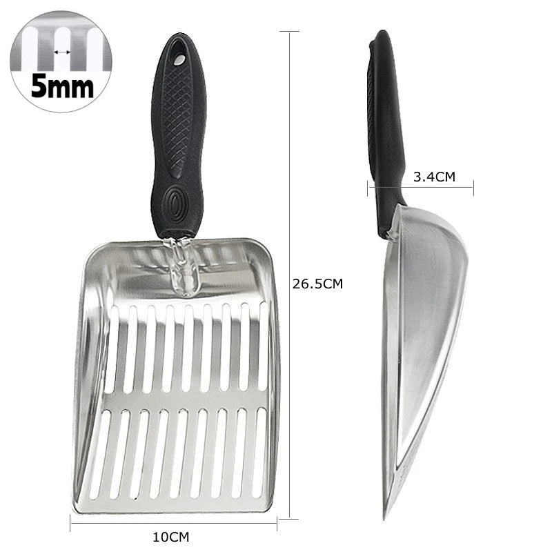 Stainless Steel Cat Litter Scoop with Rubber Handle – Durable Metal Kitty Scooper with Sturdy Mesh Filter for Easy Litter Cleaning