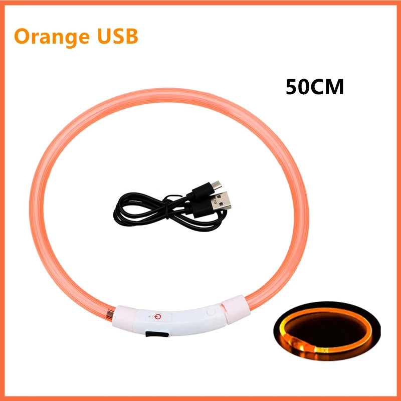 USB Rechargeable LED Glowing Pet Collar – Adjustable Night Light Safety Collar for Dogs & Cats