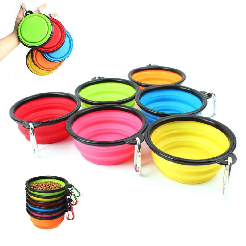 🐶 Folding Portable Silicone Dog Feeder Bowl – 2-in-1 Food & Water Dispenser with Carabiner